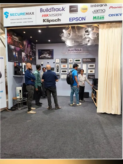 The joint BuildTrack and Securemax booth at NATCON 2025, showcasing a comprehensive range of smart home and security solutions.