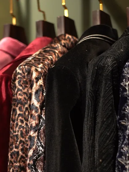 For moments that demand style and personality. This close-up of jackets in varied textures, from pink silk and leopard print to black velvet, shows our range for the expressive man.
