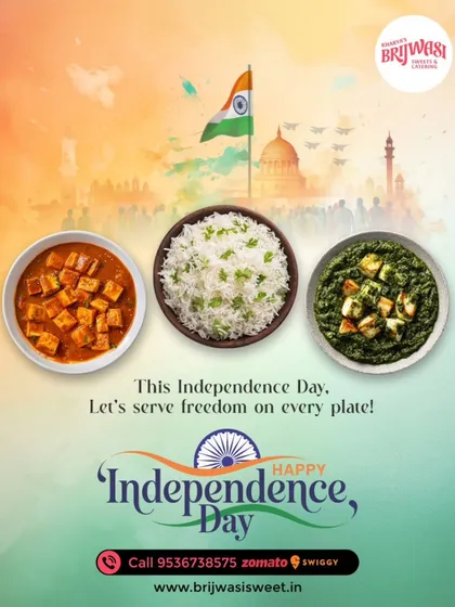 This Independence Day, I served freedom on every plate. This image showcases some of my popular vegetarian curries like Shahi Paneer and Palak Paneer, served with rice.