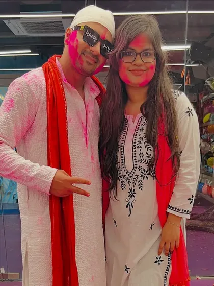 Another great picture from our Holi celebration, capturing the colorful and joyful vibe of the day.