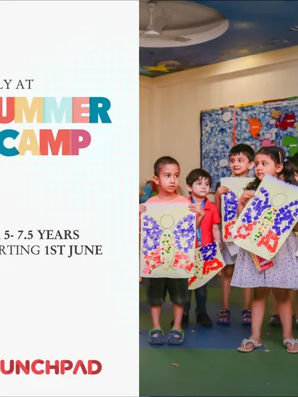 Our campers proudly display their colorful butterfly paintings. This activity not only teaches symmetry and color blending but also gives them a beautiful piece of art to take home.
