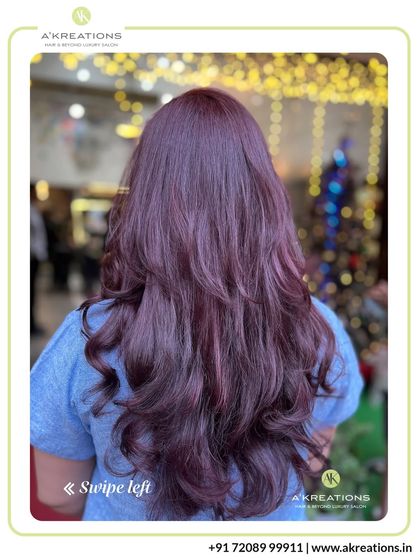 A gorgeous global color in a deep magenta hue. This look is perfect for anyone wanting a bold yet elegant change, finished with soft layers to add movement.