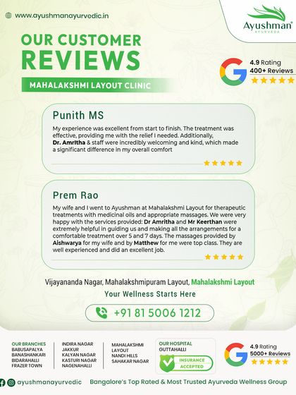 At our Mahalakshmi Layout clinic, clients consistently praise the effective treatments and the welcoming nature of our staff. Whether it's an individual seeking relief or a couple enjoying therapeutic massages together, we ensure a top-class, comfortable experience.