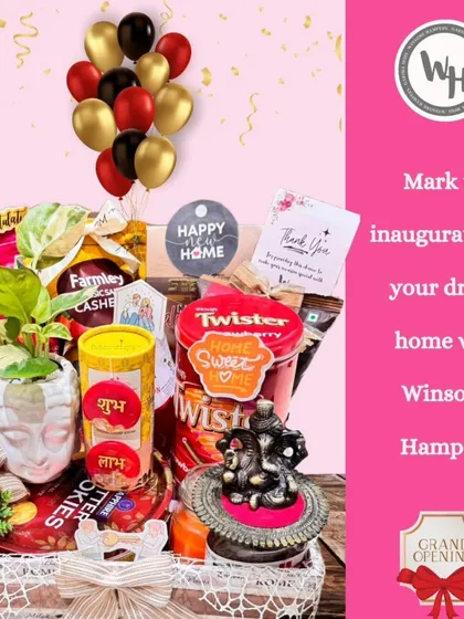 Mark the inauguration of your dream home with a Winsome Hamper. This housewarming gift is filled with auspicious items like a Ganesha idol and traditional sweets.