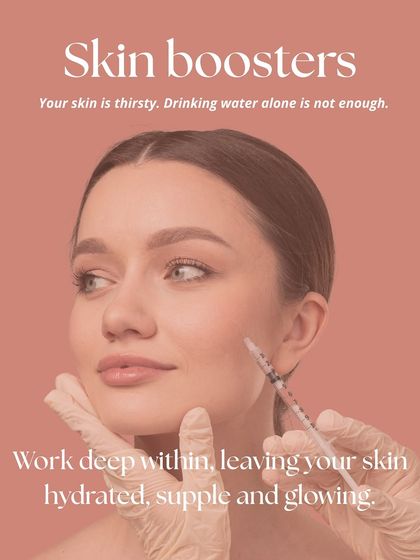Your skin is thirsty, and drinking water isn't always enough. Skin boosters work from deep within the skin's layers, leaving it supple, hydrated, and glowing. This image shows the injection process for this deeply hydrating treatment.