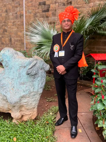 A portrait of me after the State Teacher Award ceremony, wearing the traditional 'pheta' (turban) which is a symbol of honour.