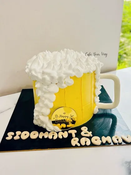Cheers to another year. A fun beer mug shaped cake for a birthday celebration.