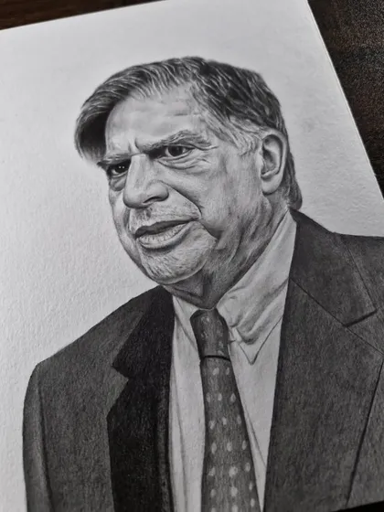 A tribute portrait of the respected industrialist Ratan Tata, capturing his thoughtful and wise expression.