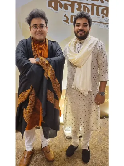 With the fantastic Indrayuddh Majumder da after our performance at the West Bengal State Music Academy's Annual Festival.