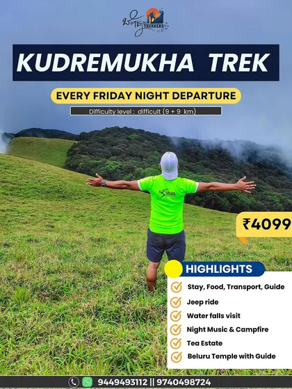 A promotional poster for the Kudremukha trek, detailing the highlights of this difficult but rewarding adventure.