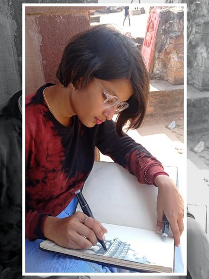 Even when I'm outside, the sketching must go on. Here I am practicing in my sketchbook.