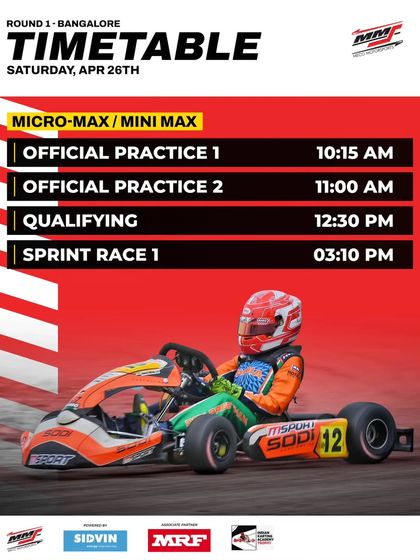 The Saturday timetable for the Micro and Mini Max classes at Round 1.