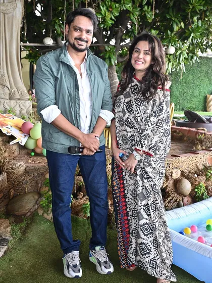 With actress Sara Arfeen Khan at a celebrity event. Hosting social gatherings for the entertainment industry is always an exciting experience.