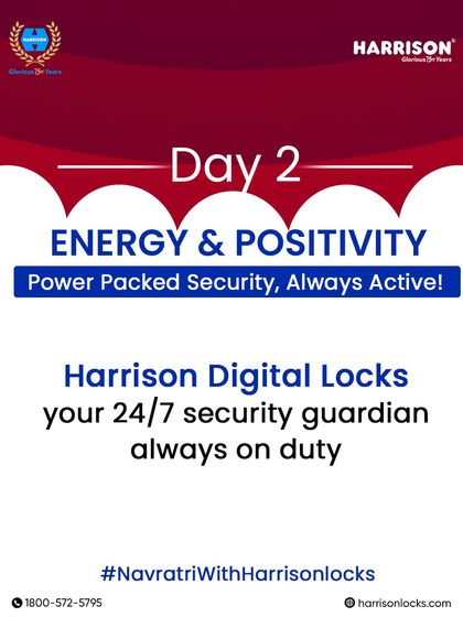 Day 2 of Navratri: Energy & Positivity. Our digital locks are your 24/7 security guardian, always on duty to protect your home with power-packed, active security.