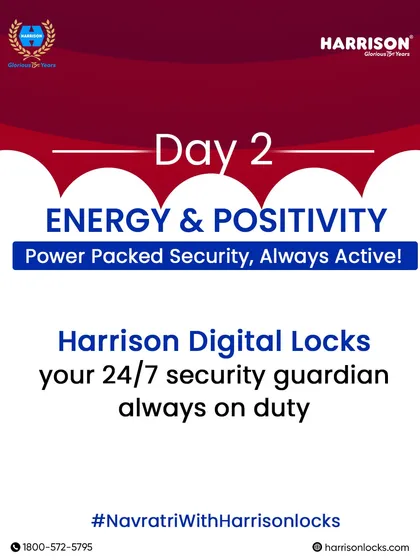 Day 2 of Navratri: Energy & Positivity. Our digital locks are your 24/7 security guardian, always on duty to protect your home with power-packed, active security.