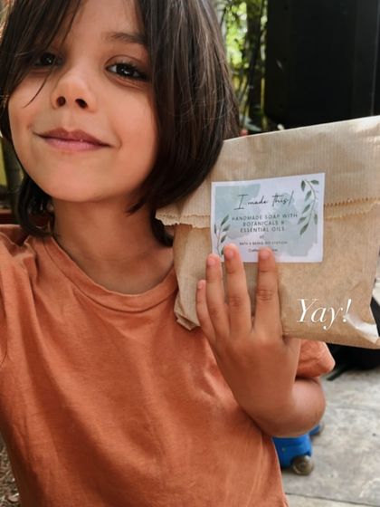 This is River, a little creator who absolutely stole the show at our DIY station in Goa. He was so proud of the soap he made, and I was so proud of him.
