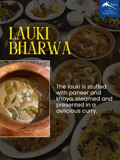Lauki Bharwa, where bottle gourd is stuffed with paneer and khoya, then steamed and served in a delectable curry. A testament to the creativity of vegetarian dishes in royal cuisine.