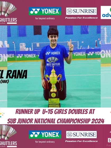 **Runner-Up at Sub-Junior Nationals.** Joel Rana with her silver medal from the U-15 Girls' Doubles event at the Sub-Junior National Championship, showcasing her talent and determination on the national stage.