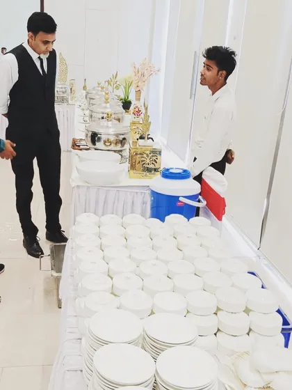 My team setting up for the second day of a large, multi-day corporate catering event. I have the capacity and experience to handle high-volume, continuous service seamlessly.