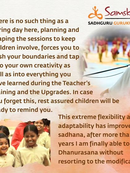 Enrica reflects on how teaching children forces you to be creative and adaptable, which in turn improved her own practice and allowed her to achieve asanas she couldn't before.