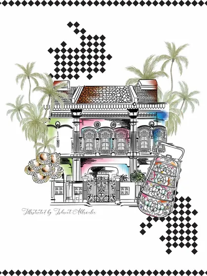 A detailed glimpse of an illustration inspired by Singapore's beautiful architecture. For this project with House of Happy, I focused on capturing the intricate details of the shophouses, blending line art with soft watercolours.