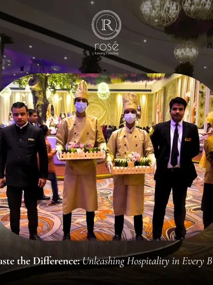 Our team, featuring managers, chefs, and servers, stands ready to provide exceptional hospitality. This image showcases the professionalism and teamwork that allows us to unleash hospitality in every bite.