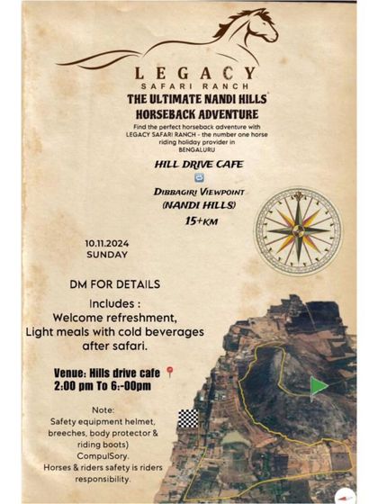 Our official announcement for the ultimate Nandi Hills Horseback Adventure. This poster details the route, timings, and what's included in our fun-filled safari.