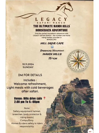 Our official announcement for the ultimate Nandi Hills Horseback Adventure. This poster details the route, timings, and what's included in our fun-filled safari.