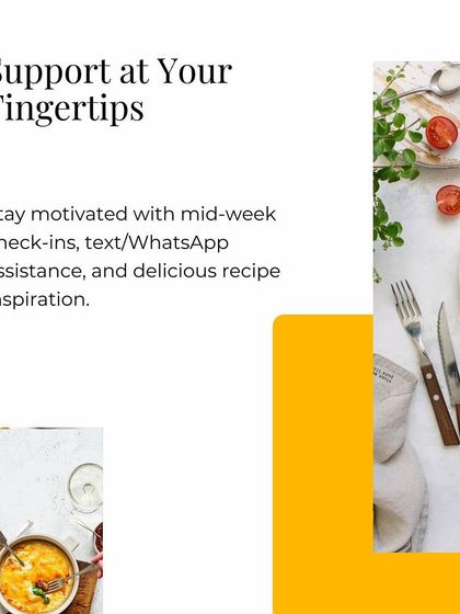 Support at your fingertips. Stay motivated with mid-week check-ins, WhatsApp assistance, and delicious recipe inspiration.