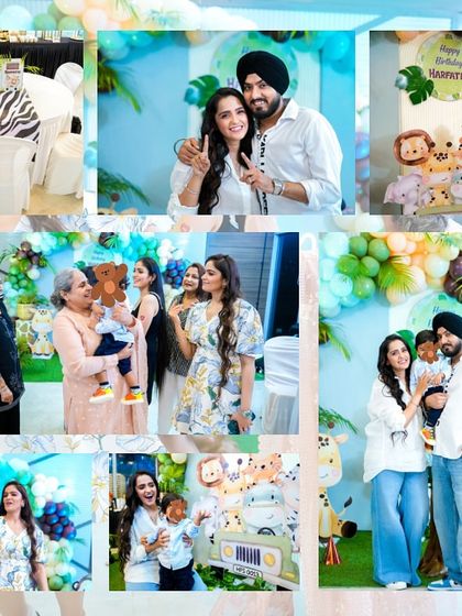 A collage from the jungle-themed first birthday I planned for Asees Kaur's son, Harfateh. It was a magical day filled with joy and wild adventures.