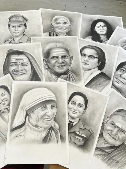 A collection of my tribute portraits of inspiring women, each one sketched with respect and admiration.