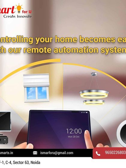 Controlling your home becomes easy with my remote automation systems. This graphic illustrates how you can manage your TV, blinds, lights, and thermostat from a single interface.