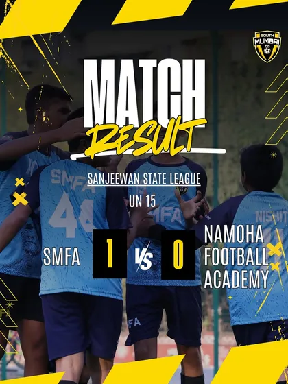 Match result from the Sanjeewan State League: SMFA 1 - 0 Namoha Football Academy. A gritty match with a positive outcome.