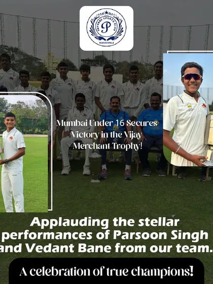 Celebrating the success of our rising stars, Parsoon Singh and Vedant Bane, whose stellar performances were instrumental in Mumbai's Under 16 victory in the Vijay Merchant Trophy.