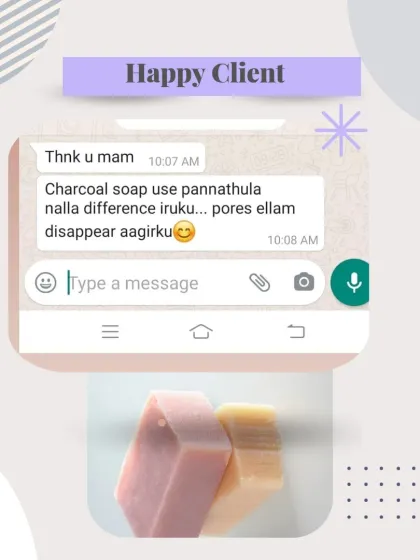 "Pores ellam disappear aagirku." This message about my Charcoal Soap made me so happy. It's formulated to deep clean your skin and help minimize the appearance of pores.