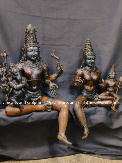 Here you see the wax model of a Shiva Parivaram set. This is a crucial stage where we hand-sculpt every detail, from Lord Shiva's divine posture to Ganesha's gentle form, ensuring the final piece is a perfect reflection of your devotion before it is cast in metal.