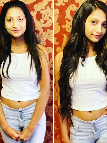 This client's transformation to long, curly hair is a perfect example of how extensions can create a bold and beautiful new identity.