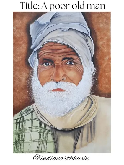 This painting is titled 'A poor old man'. I wanted to convey a life of hardship and resilience through his expressive eyes and the texture of his beard and turban.