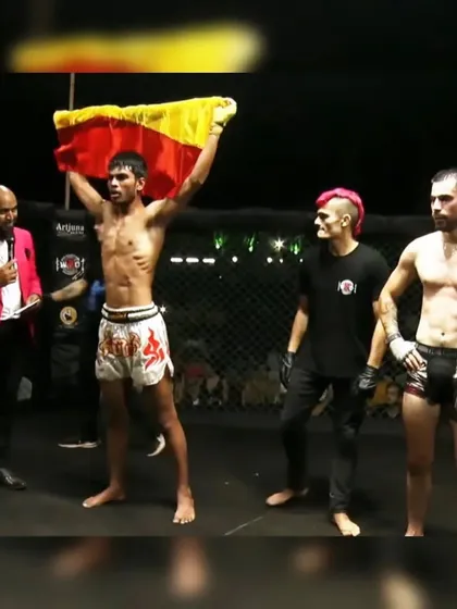 Namma pride, always. When we fight, we carry the spirit of Karnataka with us. This is more than a sport for us; it's about representing our home with honor and strength. This moment, with our fighter Chandan holding the flag high after a win, says it all.
