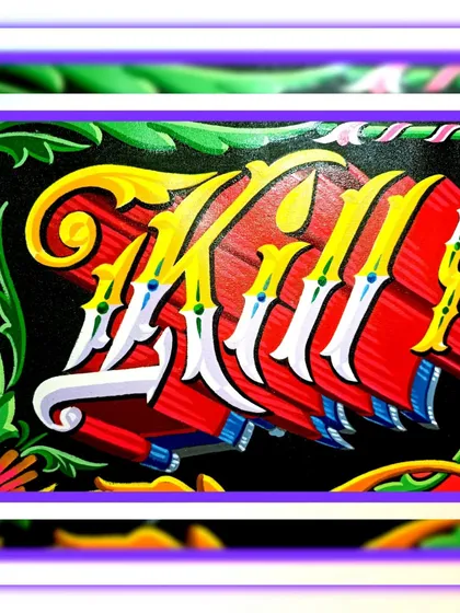 A close-up of the word "Kill," showing the sharp, blade-like details I can incorporate into my lettering.