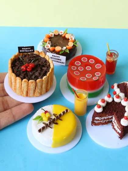 A collection of my miniature cakes, showing the variety of styles and decorations.