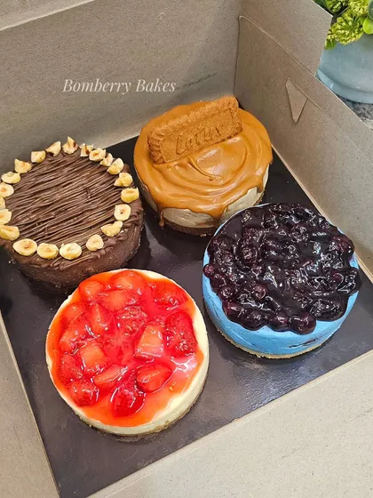 My workshops go beyond traditional cakes. Here's a look at some of the cheesecakes we make, including Nutella hazelnut, Biscoff, blueberry, and strawberry. These sessions are perfect for learning how to create delicious and beautiful desserts.