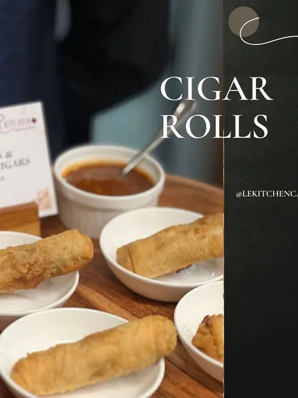Crispy Asparagus and Zucchini Cigar Rolls served with a sweet and spicy hoisin dipping sauce. A party must-have.