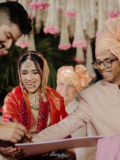Capturing unique traditions like this "Wedding Contract" signing right after the Pheras. It’s all about the fun, personal touches.