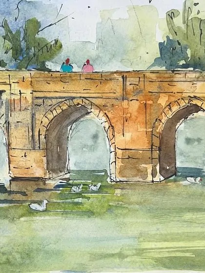 Sketching the Athpula bridge in Lodhi Garden as winter approaches. It was a beautiful, hazy day perfect for capturing the mood of the season.