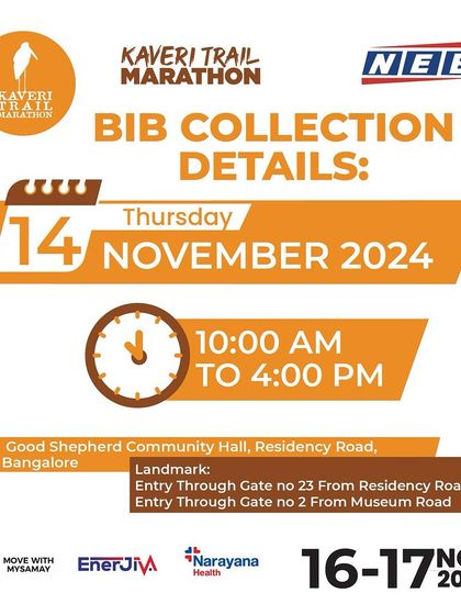 For our Bangalore runners, here are the BIB collection details. Get your kit at the Good Shepherd Community Hall on Thursday.