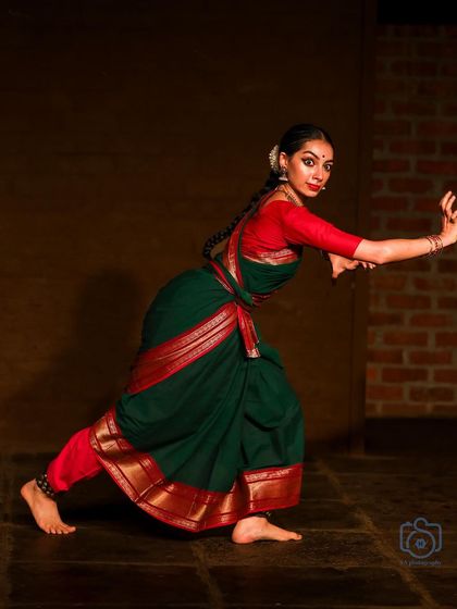 A powerful stance from a performance at Natanakairali. This pose conveys a sense of strength and determination, showing the range of characters I can portray.
