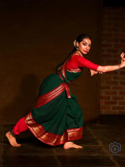 A powerful stance from a performance at Natanakairali. This pose conveys a sense of strength and determination, showing the range of characters I can portray.
