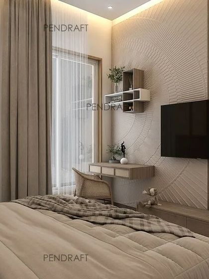 A bedroom designed with a Zen interiors theme. We used an earthy color palette and subtle wall textures to create a peaceful and minimalist retreat.