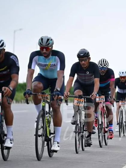 A group of elite riders, including one from Equipe Goa, showing the national reach of our races.